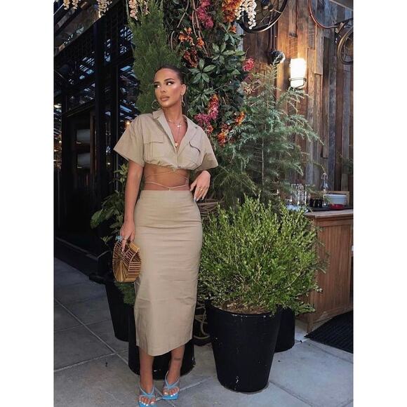 L'Academie NWT Julia Cut Out Tan Cotton Midi Dress Size XS - Picture 2 of 7